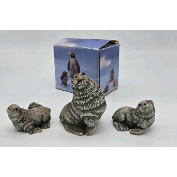 Vintage Animal Family Seal Family Figurine Set Of 3 Miniature Cute Seals Decor - Picture 3 of 16